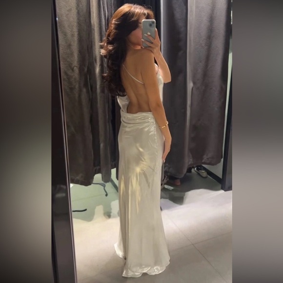 NWT ZARA LONG ASYMMETRIC FOIL DRESS - Picture 9 of 17